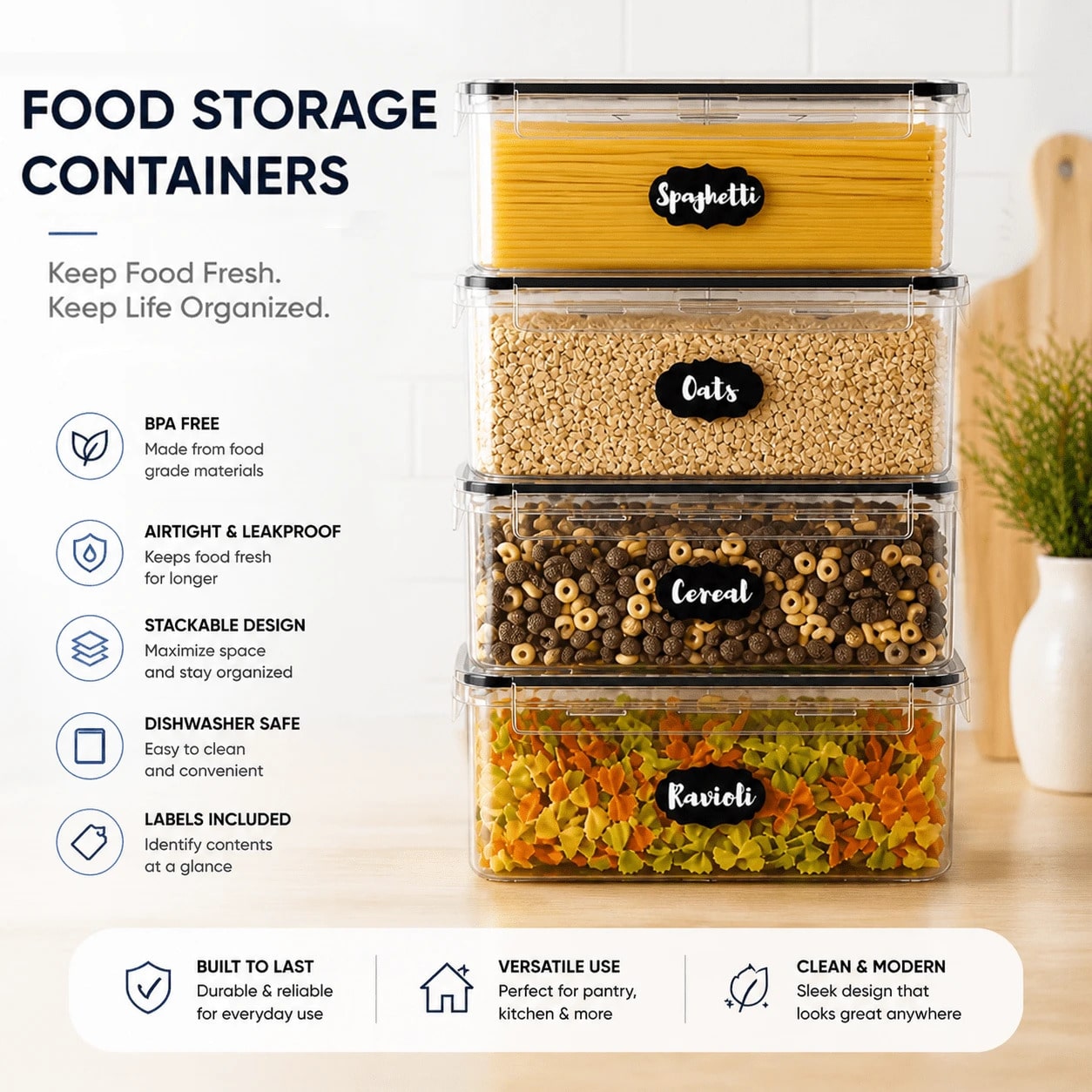 Airtight Food Storage Containers 8-Piece Set with Scoops & Labels | MIRA