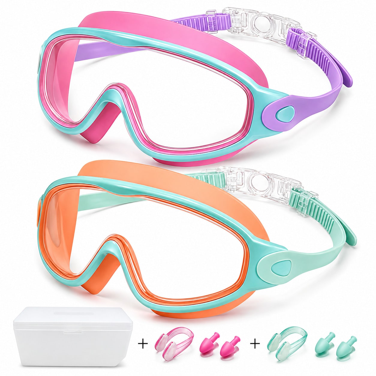 Adult Swim Goggles | Wide View, Anti-Fog & UV Protection with Earplugs & Nose Clip