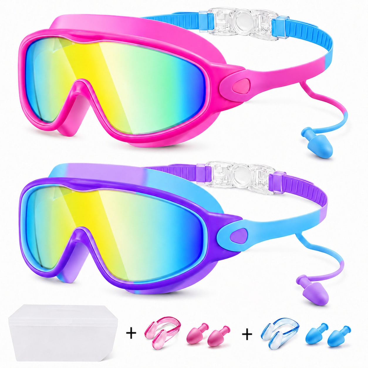 Adult Swim Goggles | Wide View, Anti-Fog & UV Protection with Earplugs & Nose Clip
