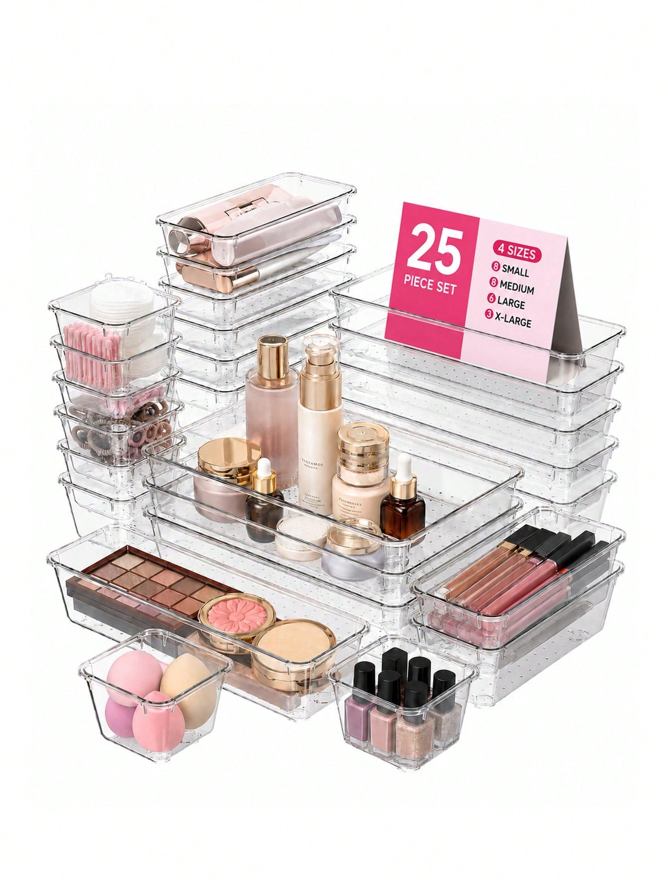 Clear Plastic Drawer Organizer Set – 13 to 60 Pcs, 4 Sizes | MIRA
