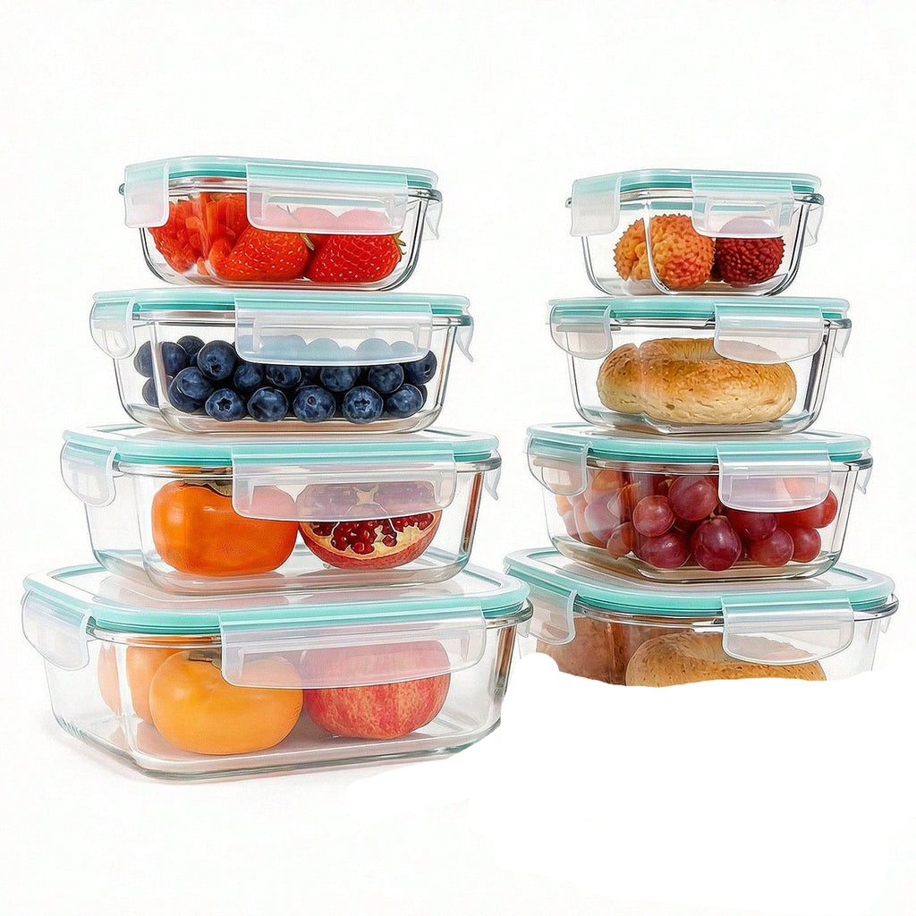 Glass Food Storage Containers 8-Piece Set – Airtight, Microwave Safe | MIRA