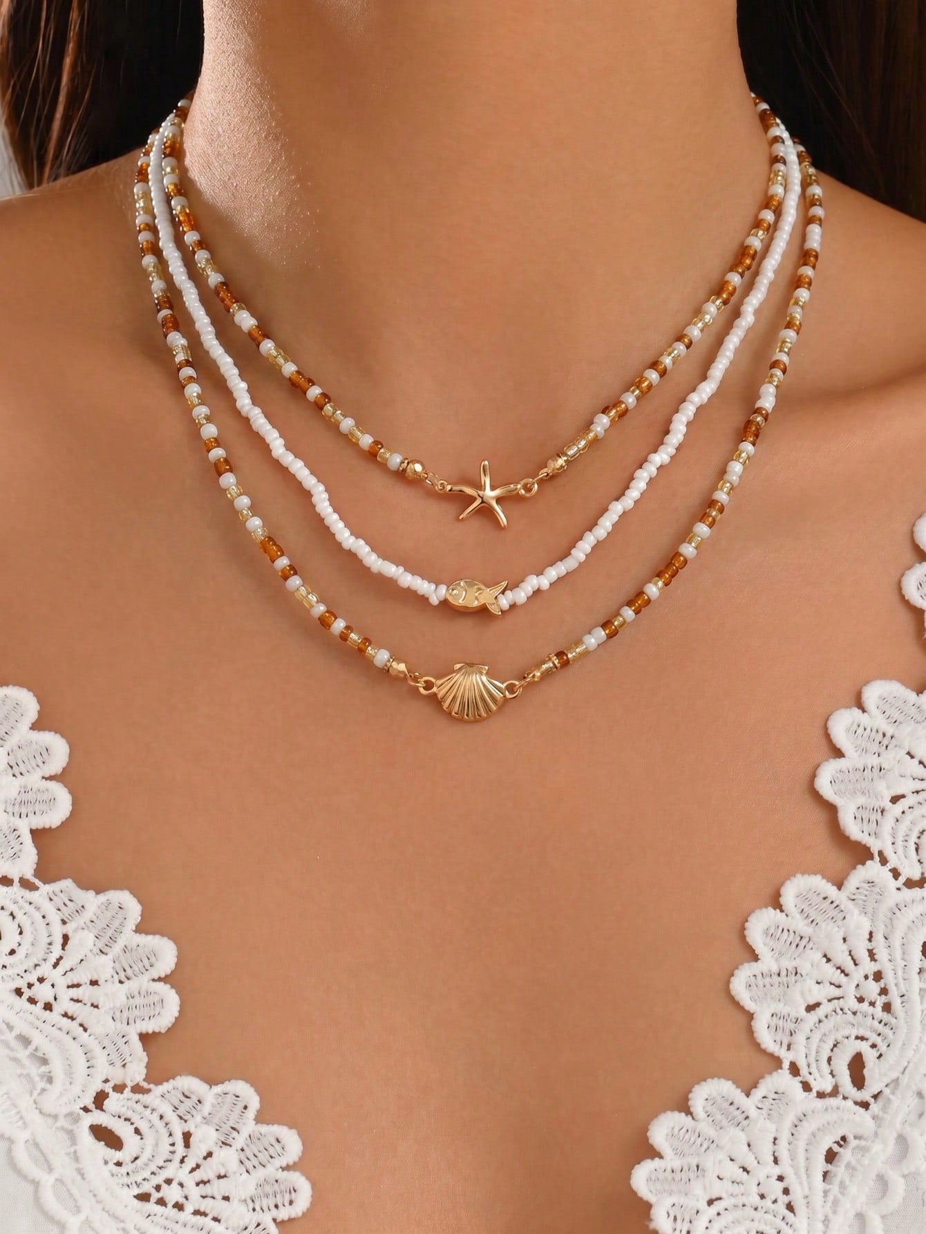 Gold Layered Bead Chain Necklace Set for Women – Boho Style | MIRA