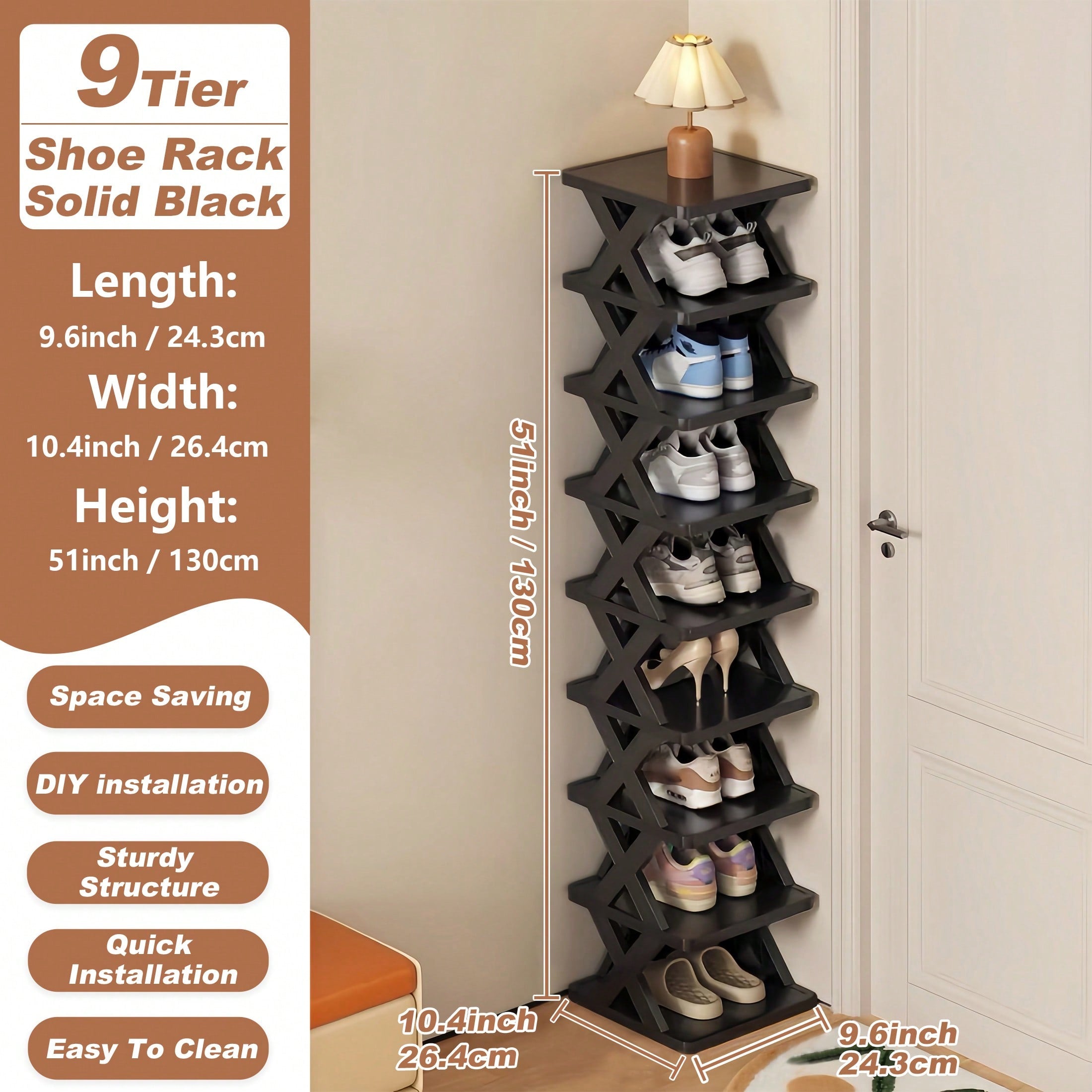 Vertical Shoe Rack 6/9 Tier – Narrow Freestanding Entryway Organizer | MIRA