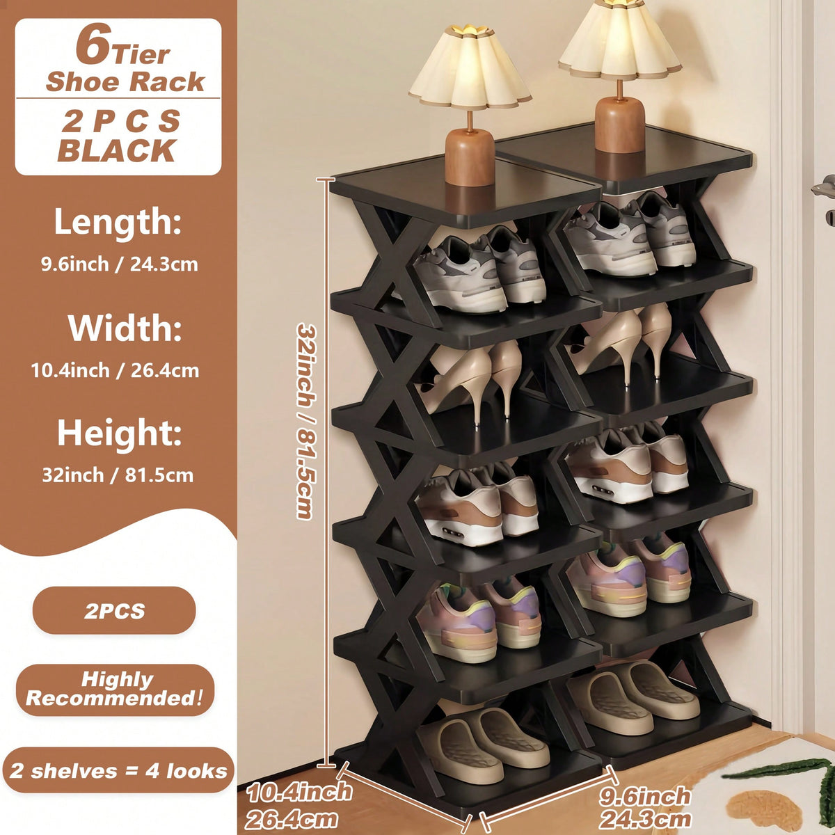 6–9 Tier Narrow Vertical Shoe Rack