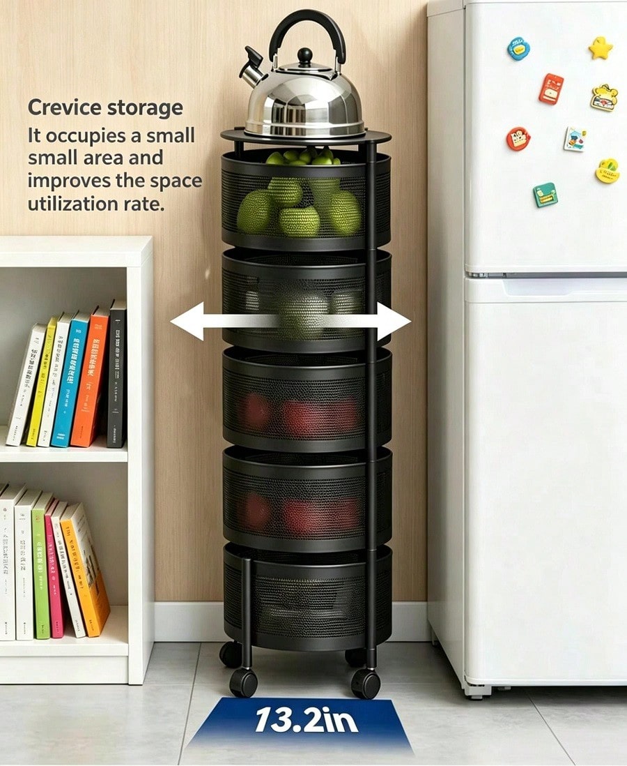 5-Tier Rotating Rolling Storage Cart – Metal Mesh Organizer | MIRA