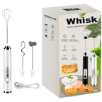 Electric Milk Frother | 3 Whisk Heads, 3-Speed Rechargeable Handheld Mixer