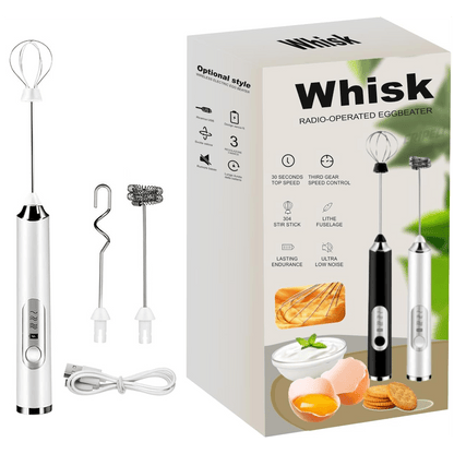 Multifunctional Rechargeable Handheld Milk Frother With Detachable 3 Whisk Heads | 3 Speeds Electric Coffee Mixer, Detachable Stainless Steel Whisk For Latte, Cappuccino, Matcha, Eggs (Black)
