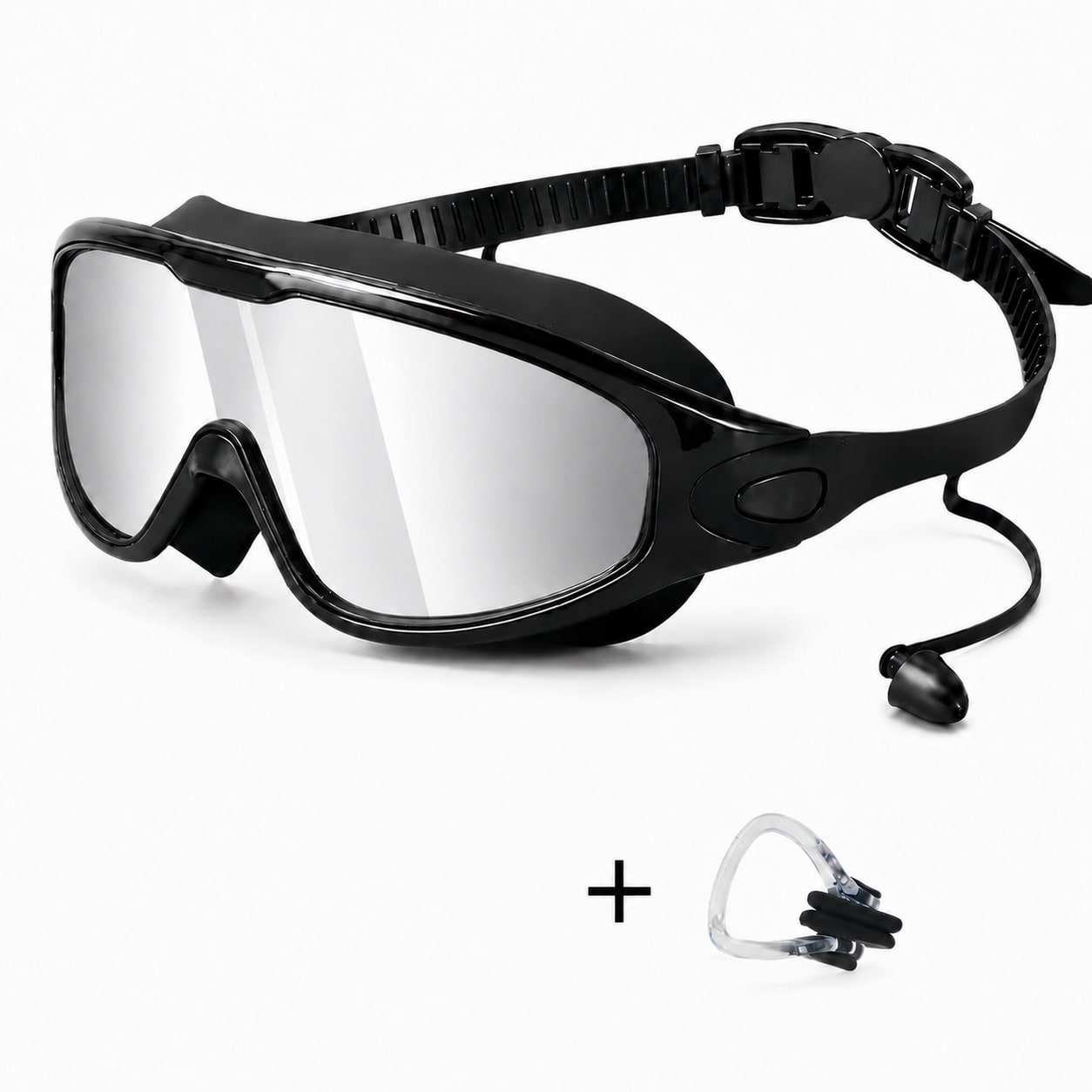 Adult Swim Goggles | Wide View, Anti-Fog & UV Protection with Earplugs & Nose Clip
