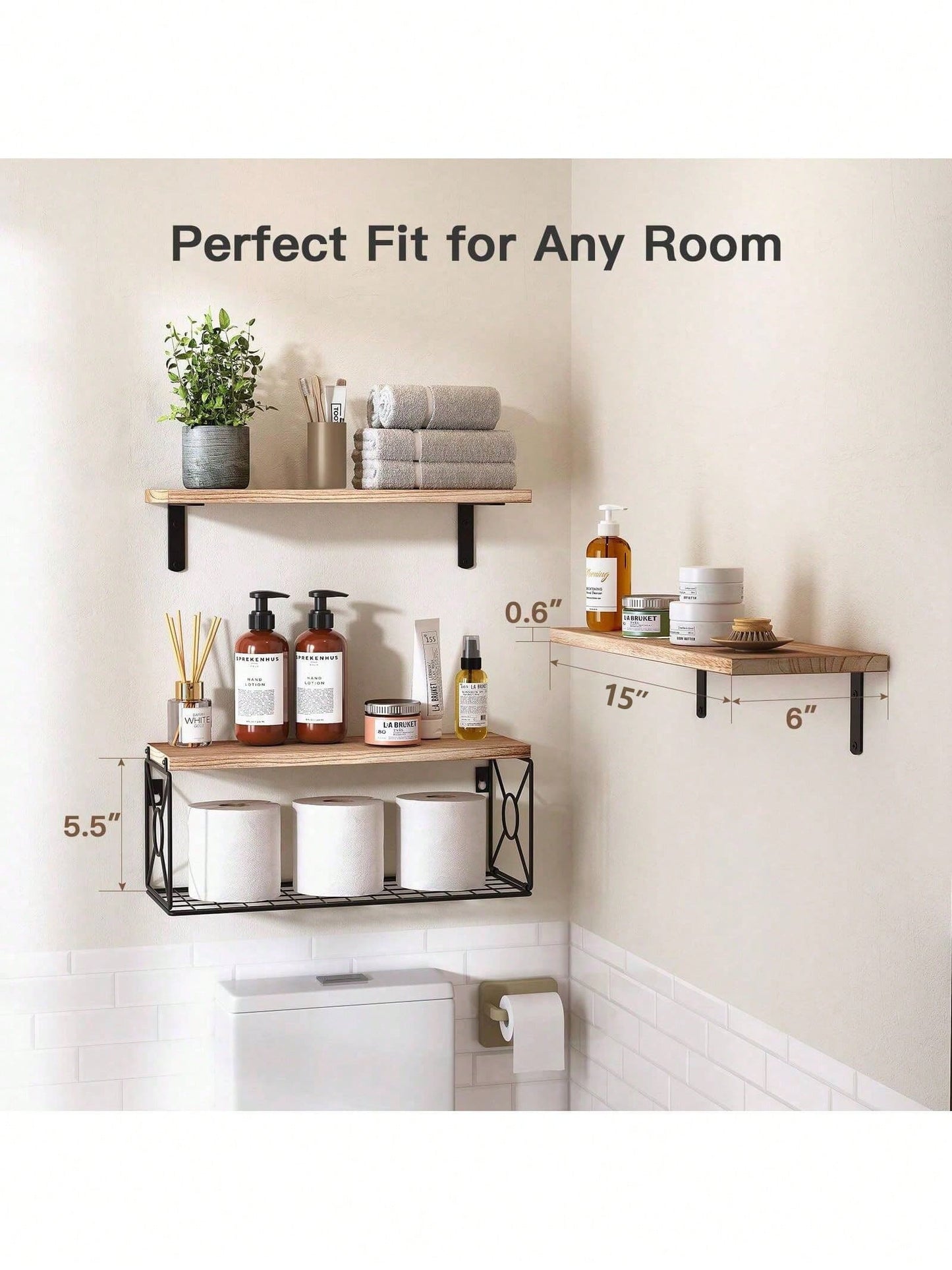 Bathroom Shelves Over Toilet - Wall Mounted Floating Shelves Toilet Paper Storage Small Farmhouse Decor Shelf 16 Inch.
