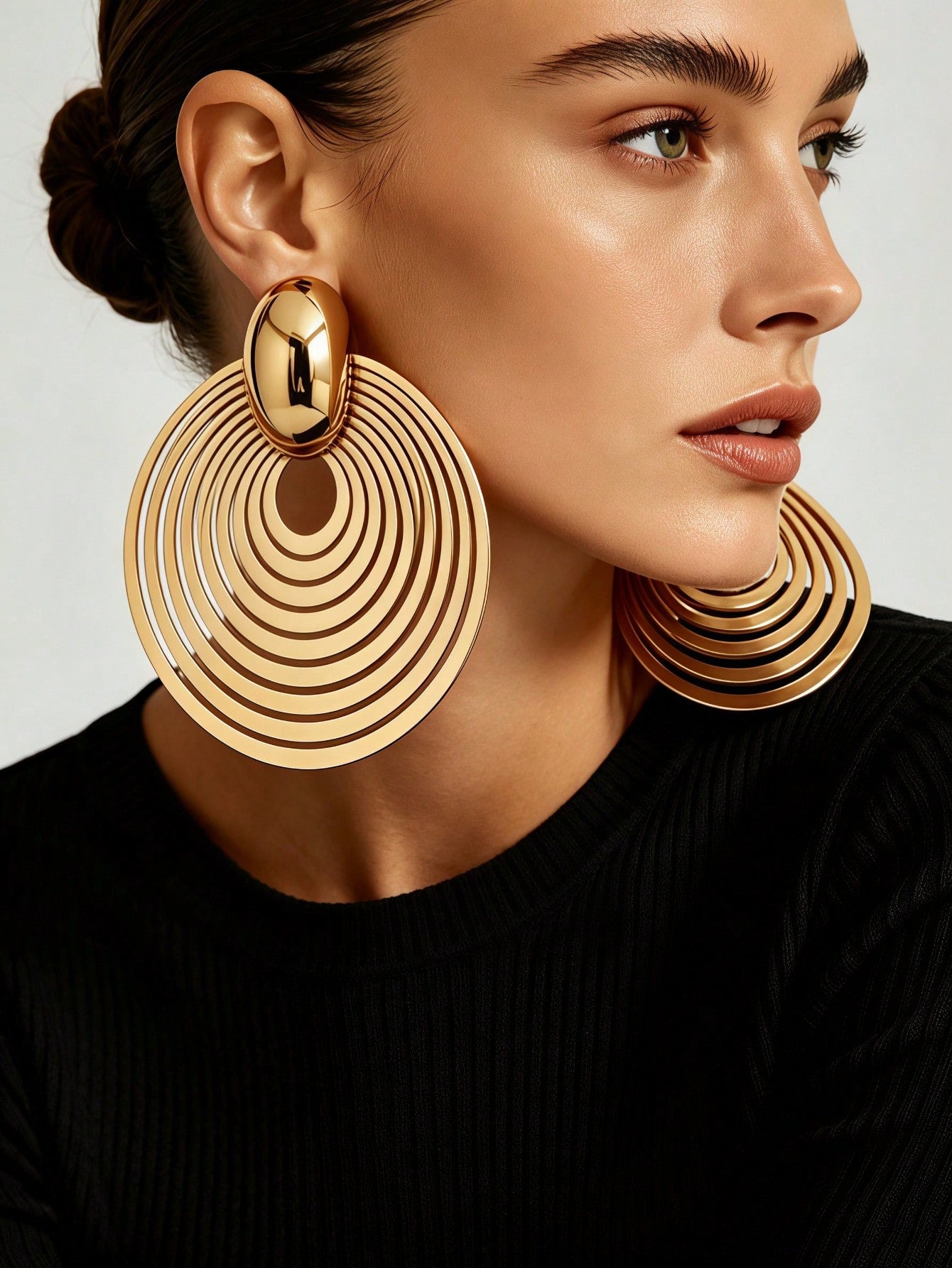 Oversized Hollow Long Drop Earrings – Gold, Silver & Black | MIRA