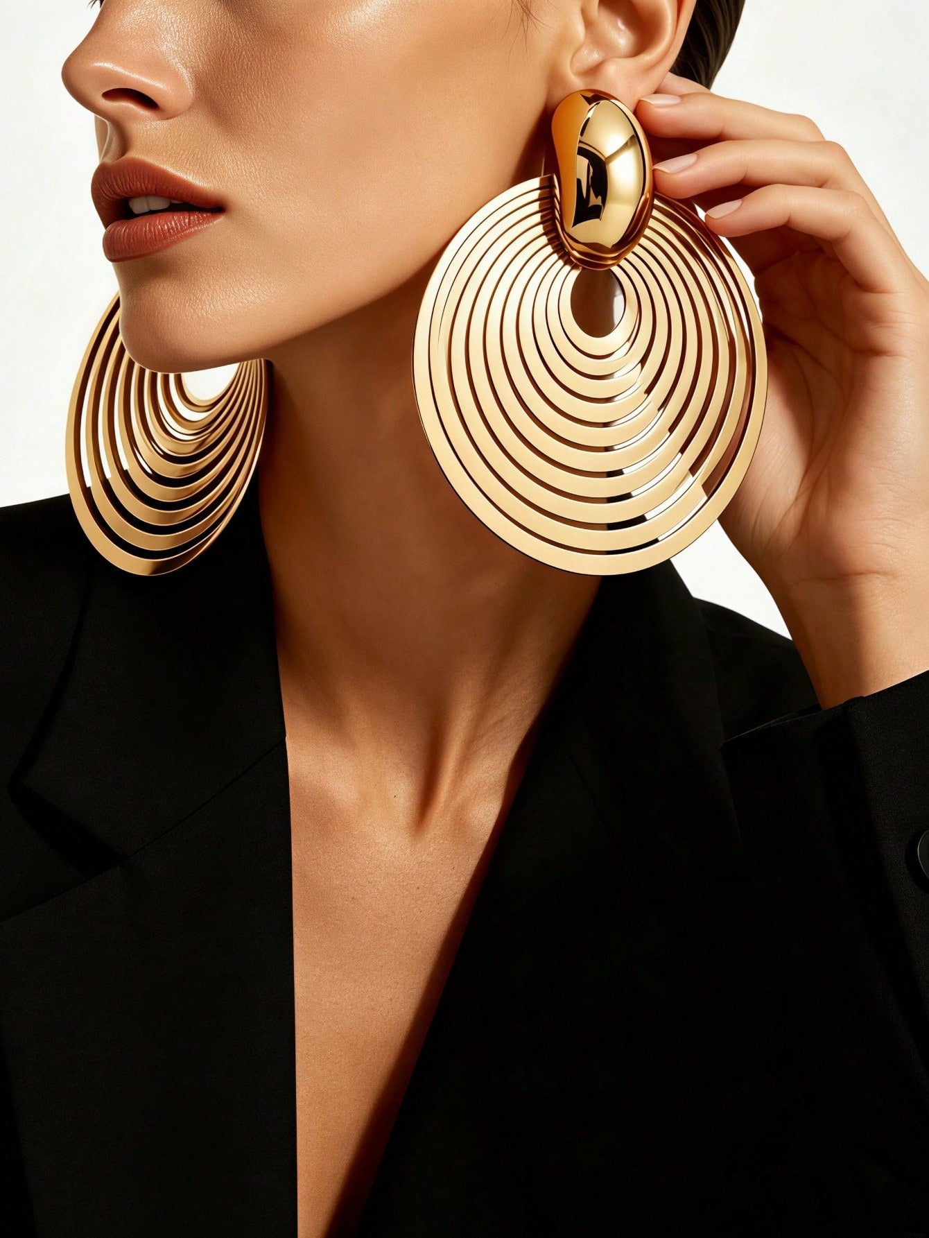 Oversized Hollow Long Drop Earrings – Gold, Silver & Black | MIRA