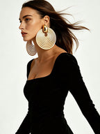 Oversized Hollow Long Drop Earrings – Gold, Silver & Black | MIRA
