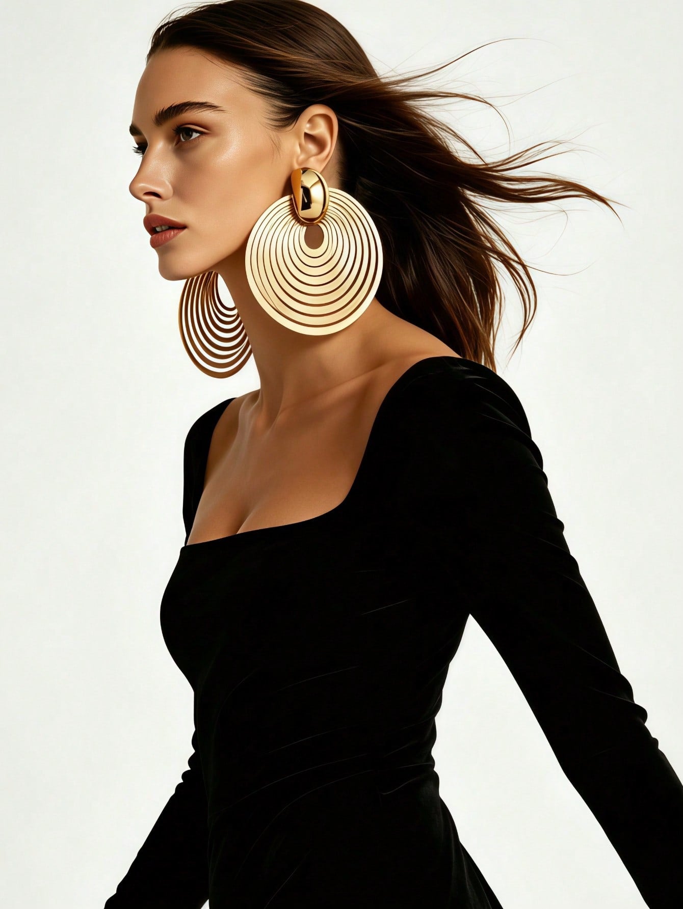 Oversized Hollow Long Drop Earrings – Gold, Silver & Black | MIRA