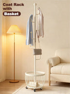 Freestanding Coat Rack with Storage Basket – Entryway Stand | MIRA