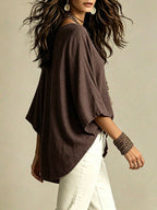 Women's Boho Loose Linen Shirt Blouse | Casual Vacation Top | MIRA