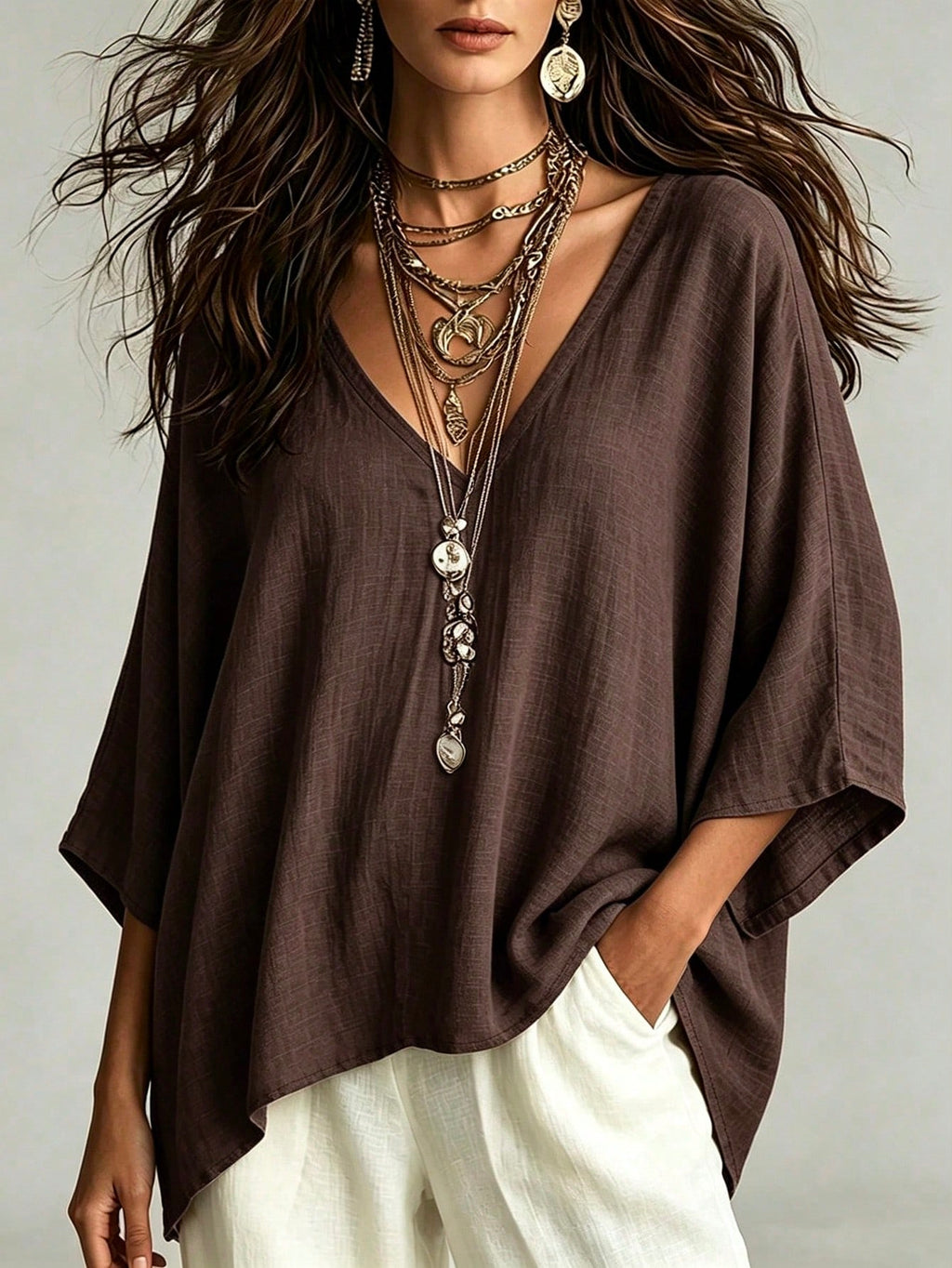 Women's Boho Loose Linen Shirt Blouse | Casual Vacation Top | MIRA