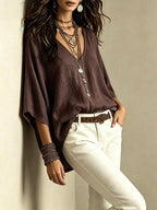 Women's Boho Loose Linen Shirt Blouse | Casual Vacation Top | MIRA