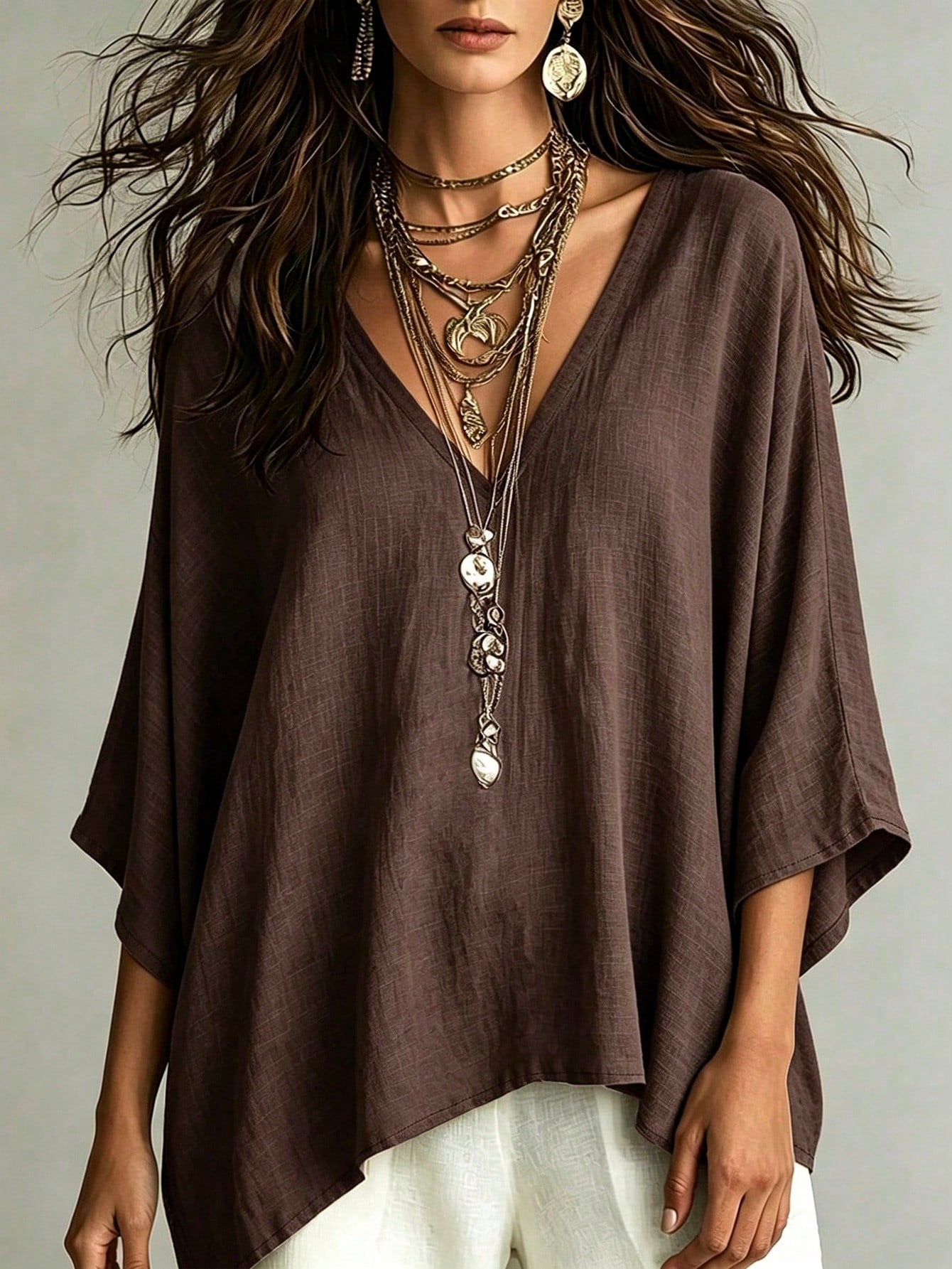 Women's Boho Loose Linen Shirt Blouse | Casual Vacation Top | MIRA