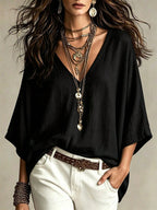 Women's Boho Loose Linen Shirt Blouse | Casual Vacation Top | MIRA