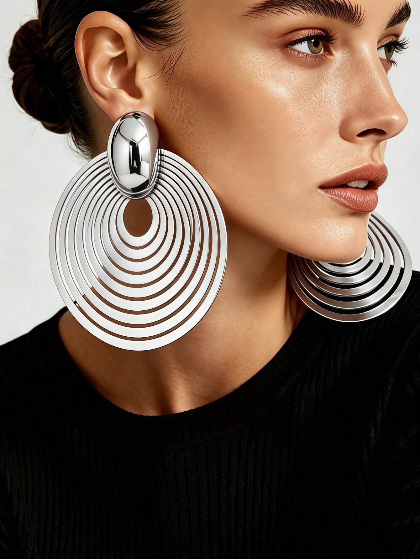 Oversized Hollow Long Drop Earrings – Gold, Silver & Black | MIRA