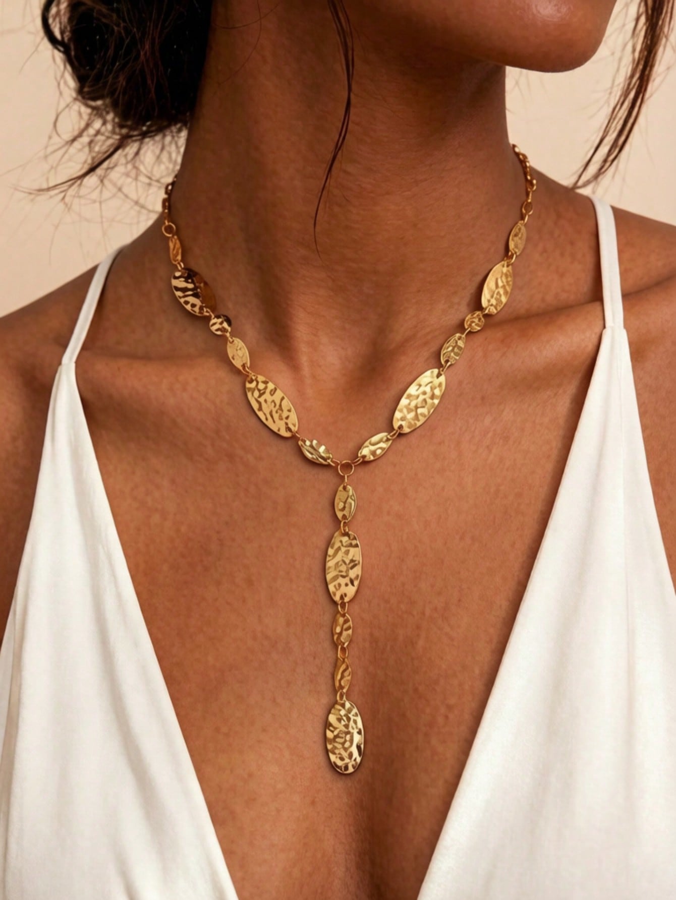 Vintage Geometric Faux Gemstone Y-Shaped Tassel Necklace | MIRA