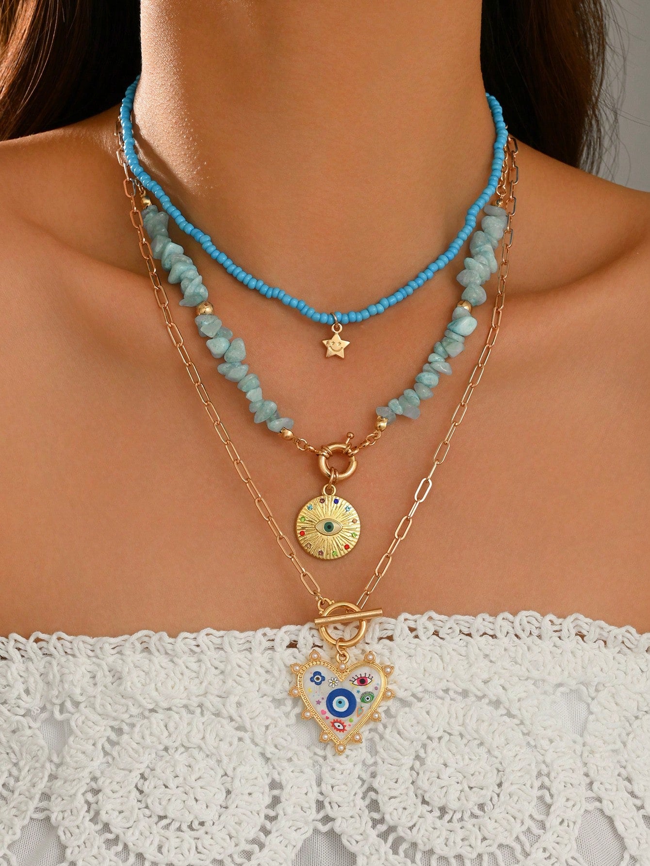 Gold Layered Bead Chain Necklace Set for Women – Boho Style | MIRA