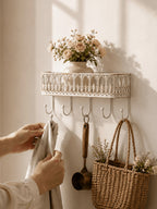 Retro Wall Mounted Shelf with 5 Hooks – Iron Key & Coat Hanger | MIRA
