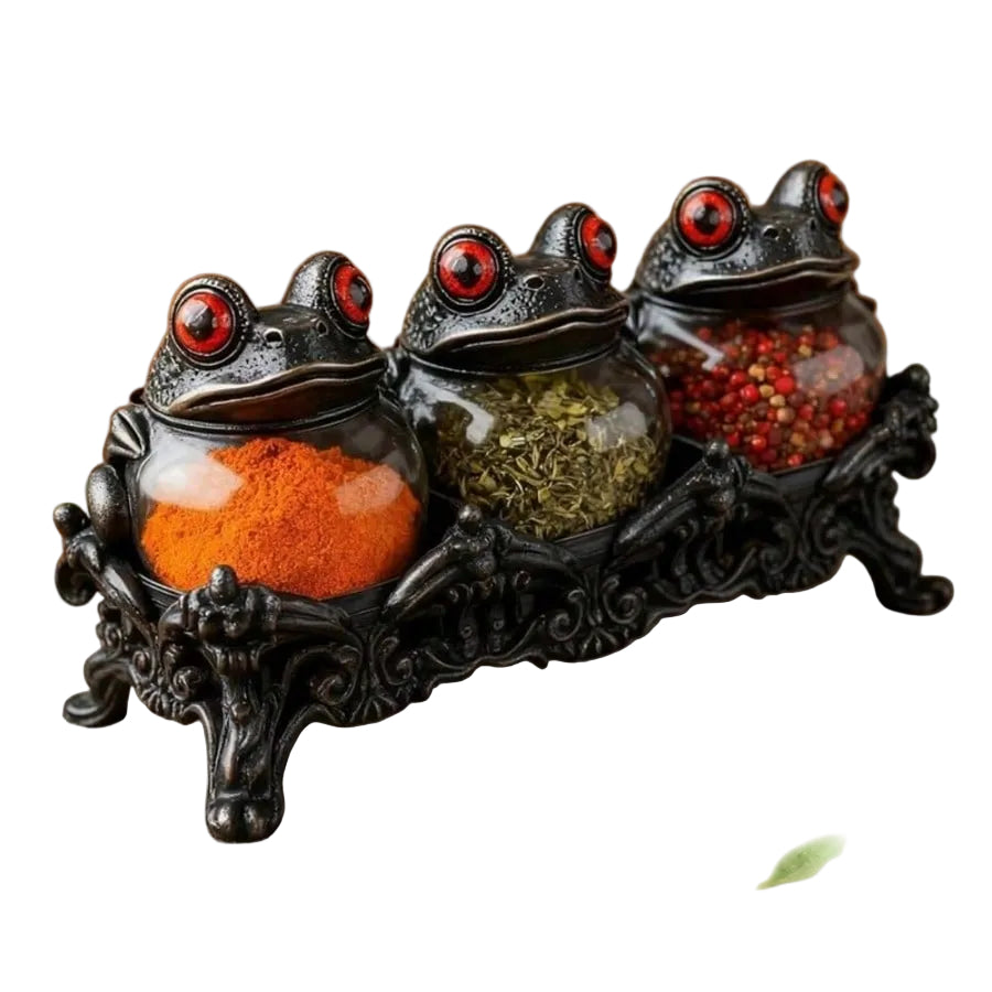 Gothic Frog Spice Jars Set of 3 – Apothecary Witch Kitchen Decor | MIRA