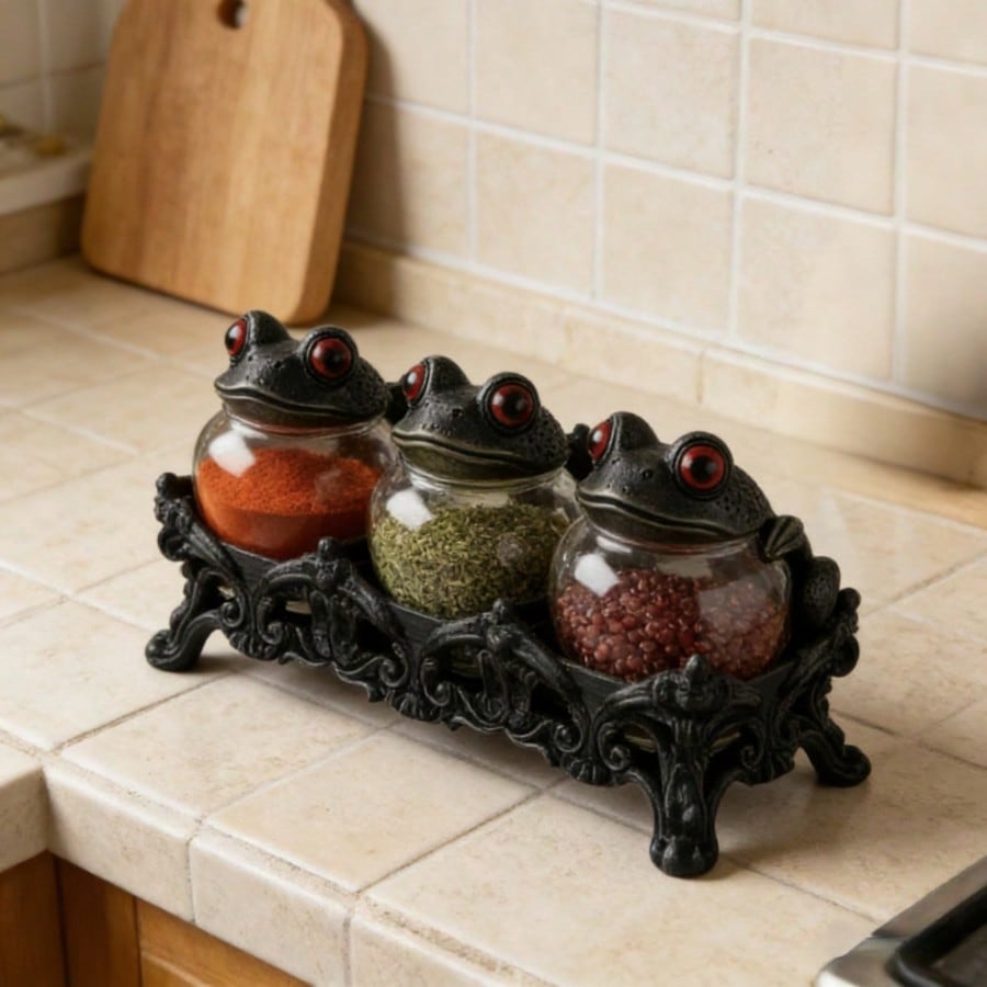 Gothic Frog Spice Jars Set of 3 – Apothecary Witch Kitchen Decor | MIRA