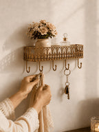 Retro Wall Mounted Shelf with 5 Hooks – Iron Key & Coat Hanger | MIRA