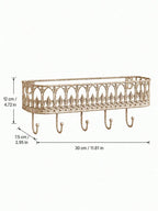 Retro Wall Mounted Shelf with 5 Hooks – Iron Key & Coat Hanger | MIRA