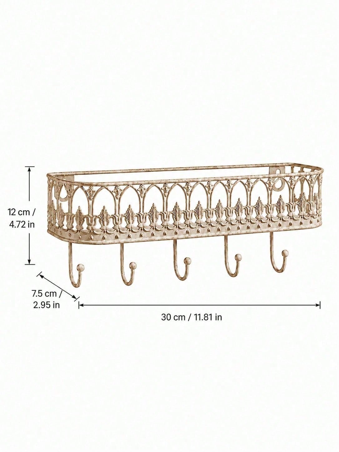 Retro Wall Mounted Shelf with 5 Hooks – Iron Key & Coat Hanger | MIRA