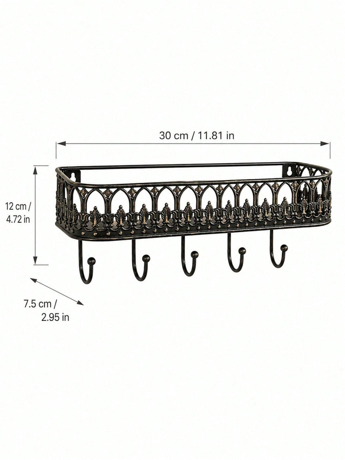 Retro Wall-Mounted Shelf with 5 Hooks