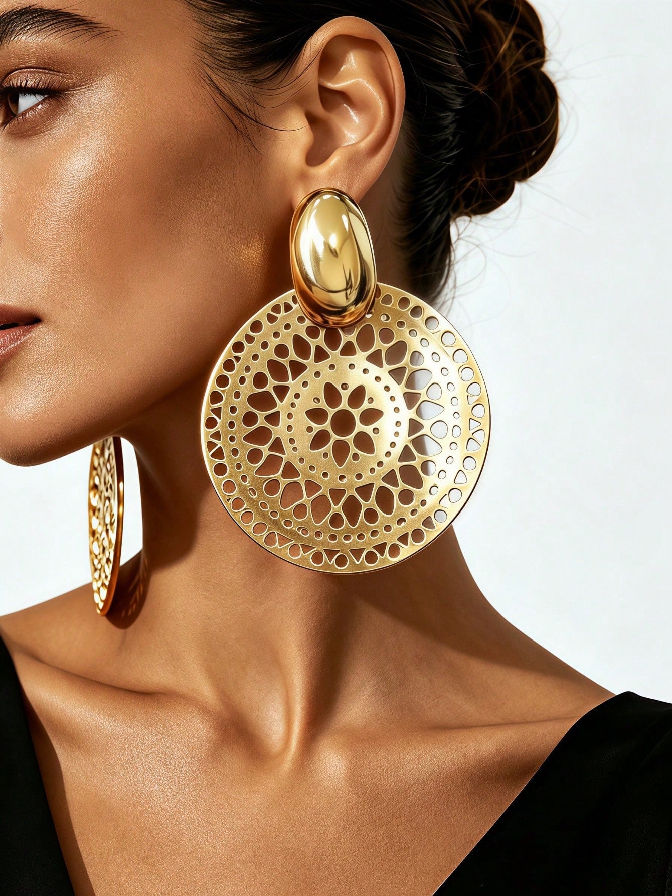 Oversized Hollow Long Drop Earrings – Gold, Silver & Black | MIRA