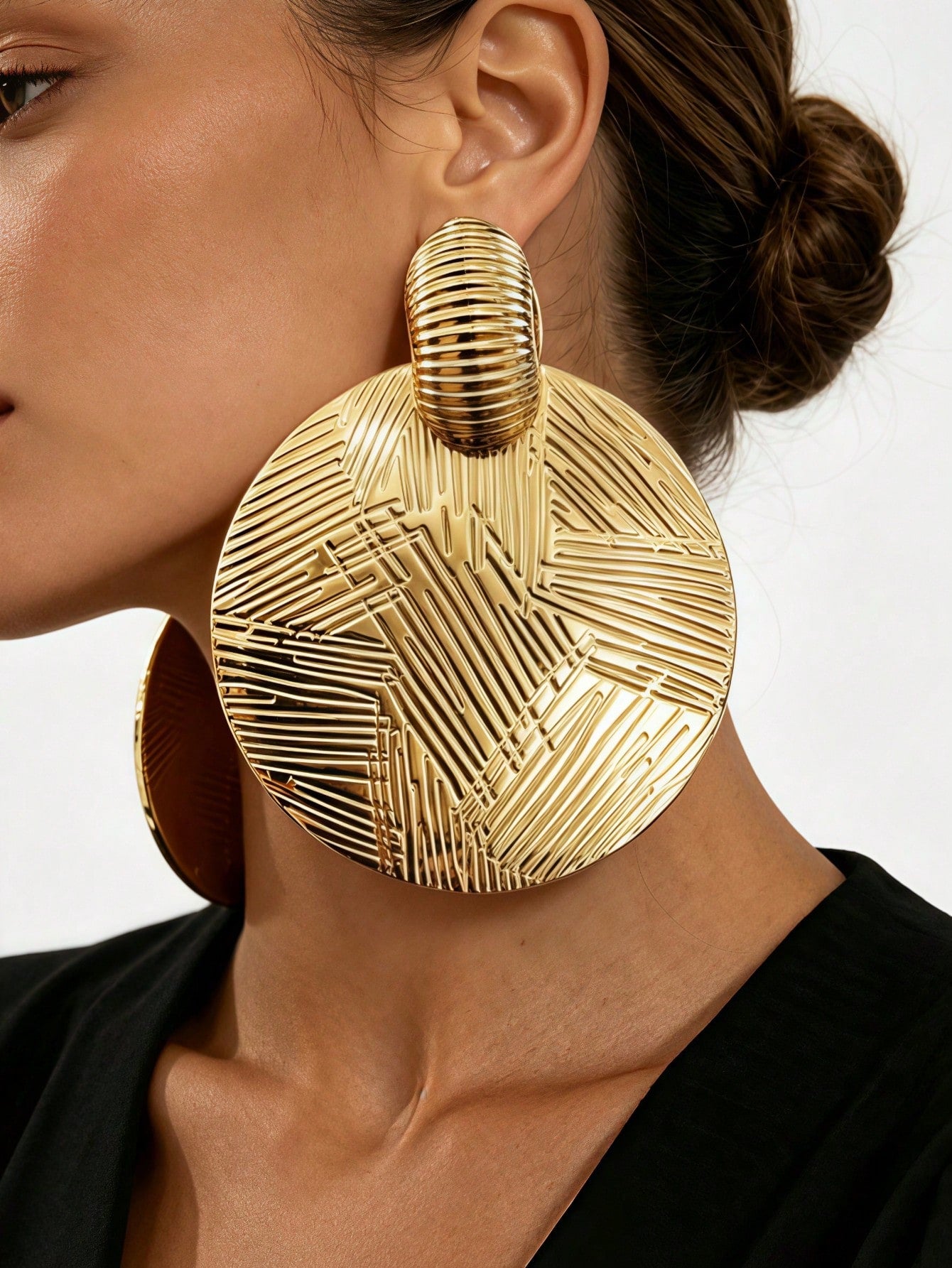 Oversized Hollow Long Drop Earrings – Gold, Silver & Black | MIRA