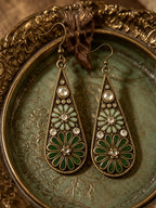 Vintage Bohemian Green Enamel Floral Teardrop Earrings | MIRA