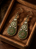 Vintage Bohemian Green Enamel Floral Teardrop Earrings | MIRA