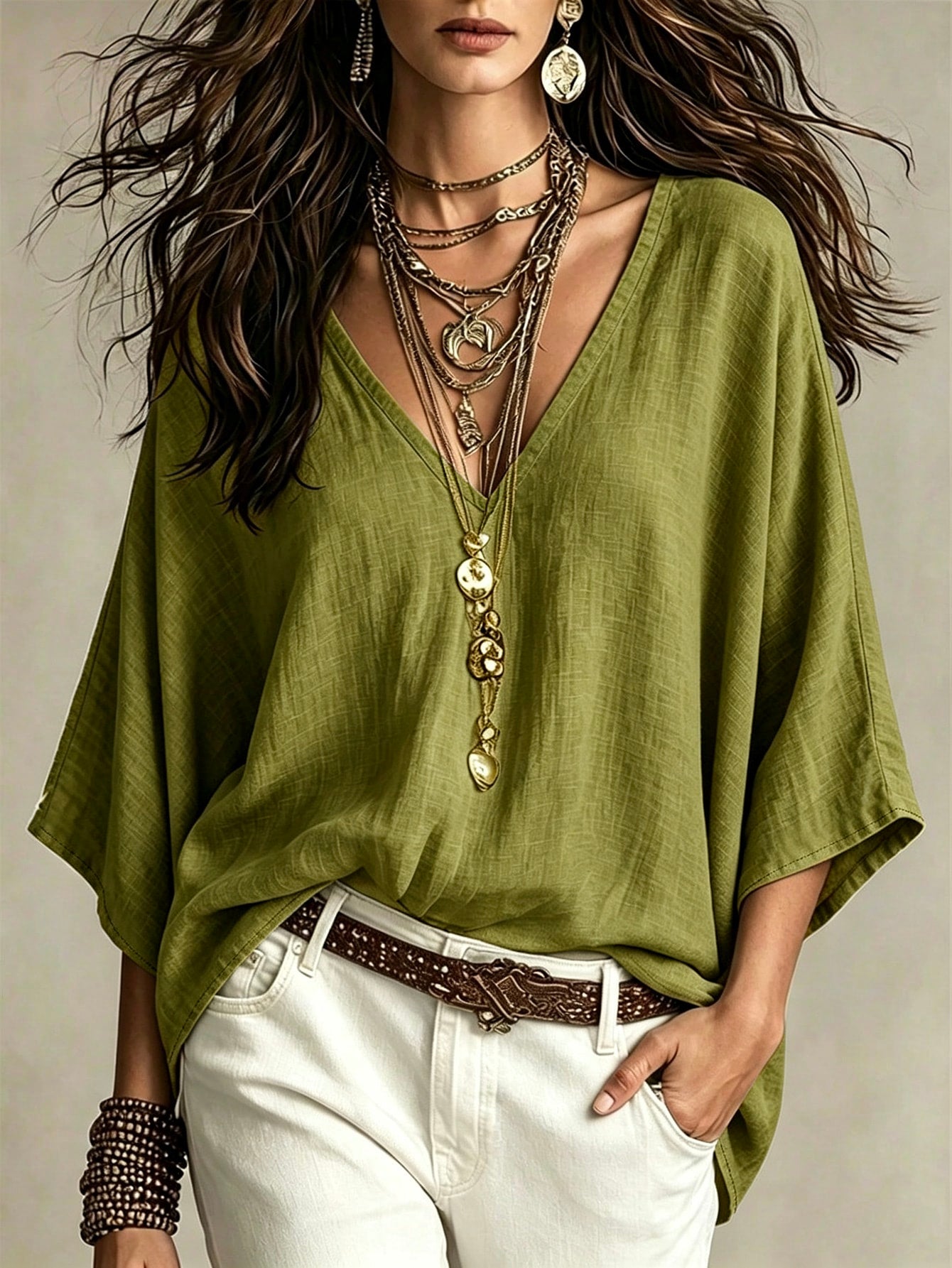 Women's Boho Loose Linen Shirt Blouse | Casual Vacation Top | MIRA