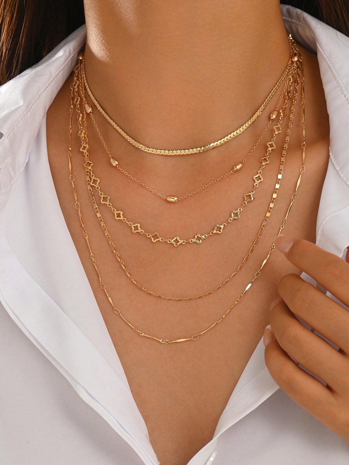 Gold Layered Bead Chain Necklace Set for Women – Boho Style | MIRA