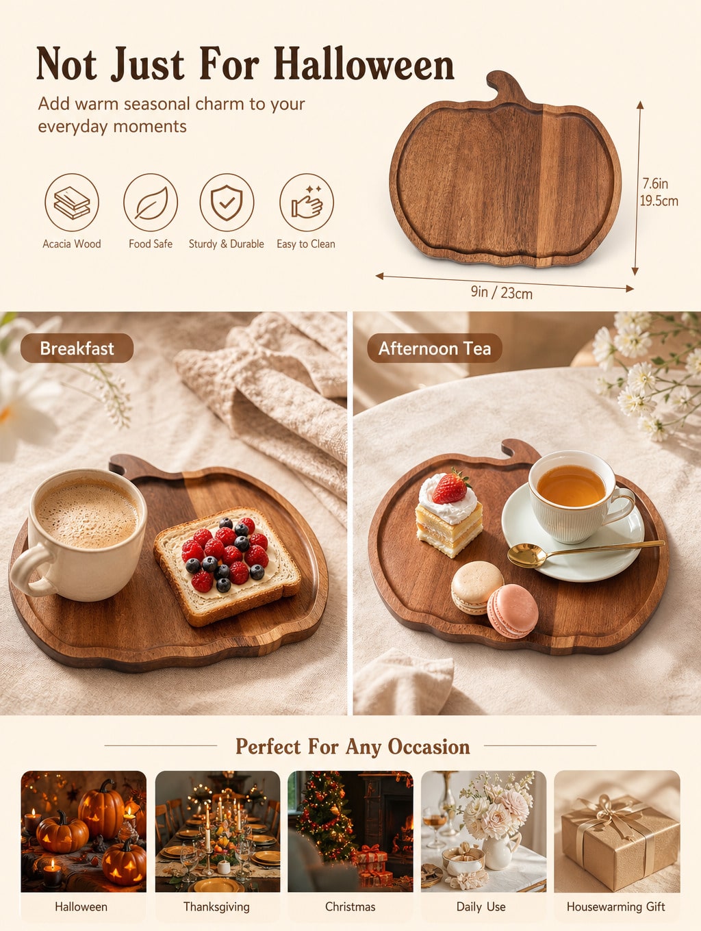 Pumpkin Shaped Wooden Serving Tray – Halloween Thanksgiving Gift | MIRA