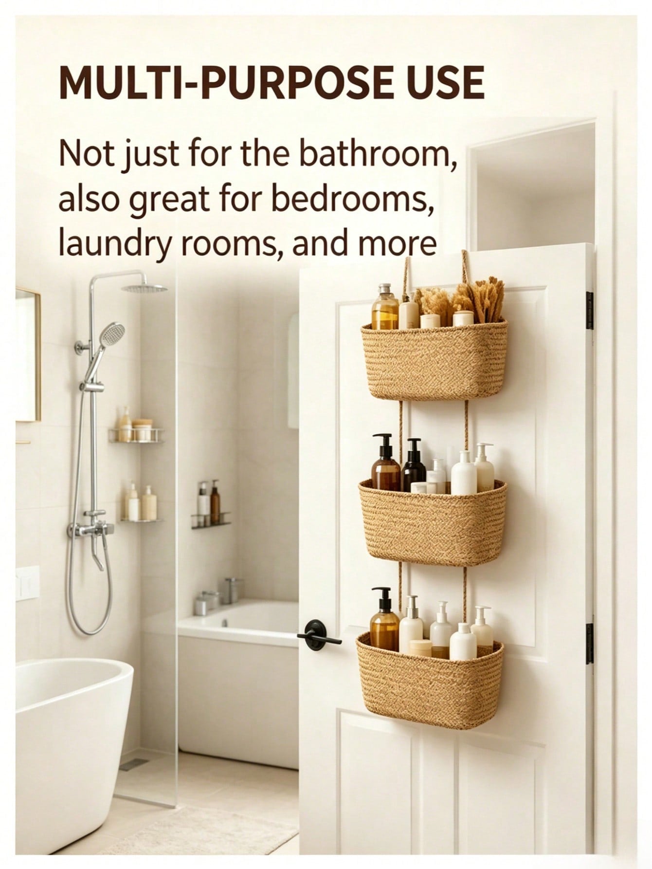 Woven Cotton 3-Tier Over The Door Basket – Jute Wall Storage Organizer | MIRA
