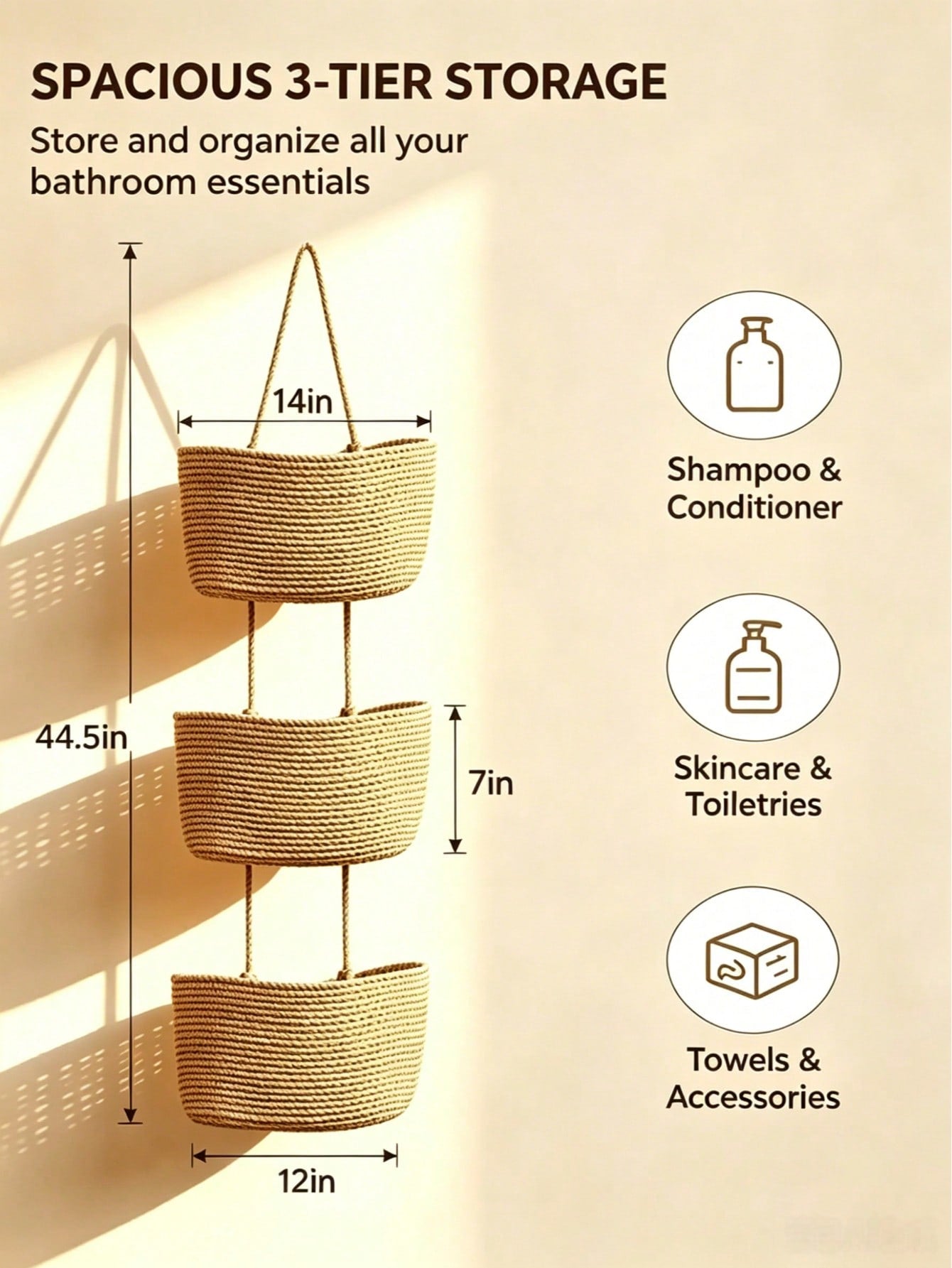 Woven Cotton 3-Tier Over The Door Basket – Jute Wall Storage Organizer | MIRA