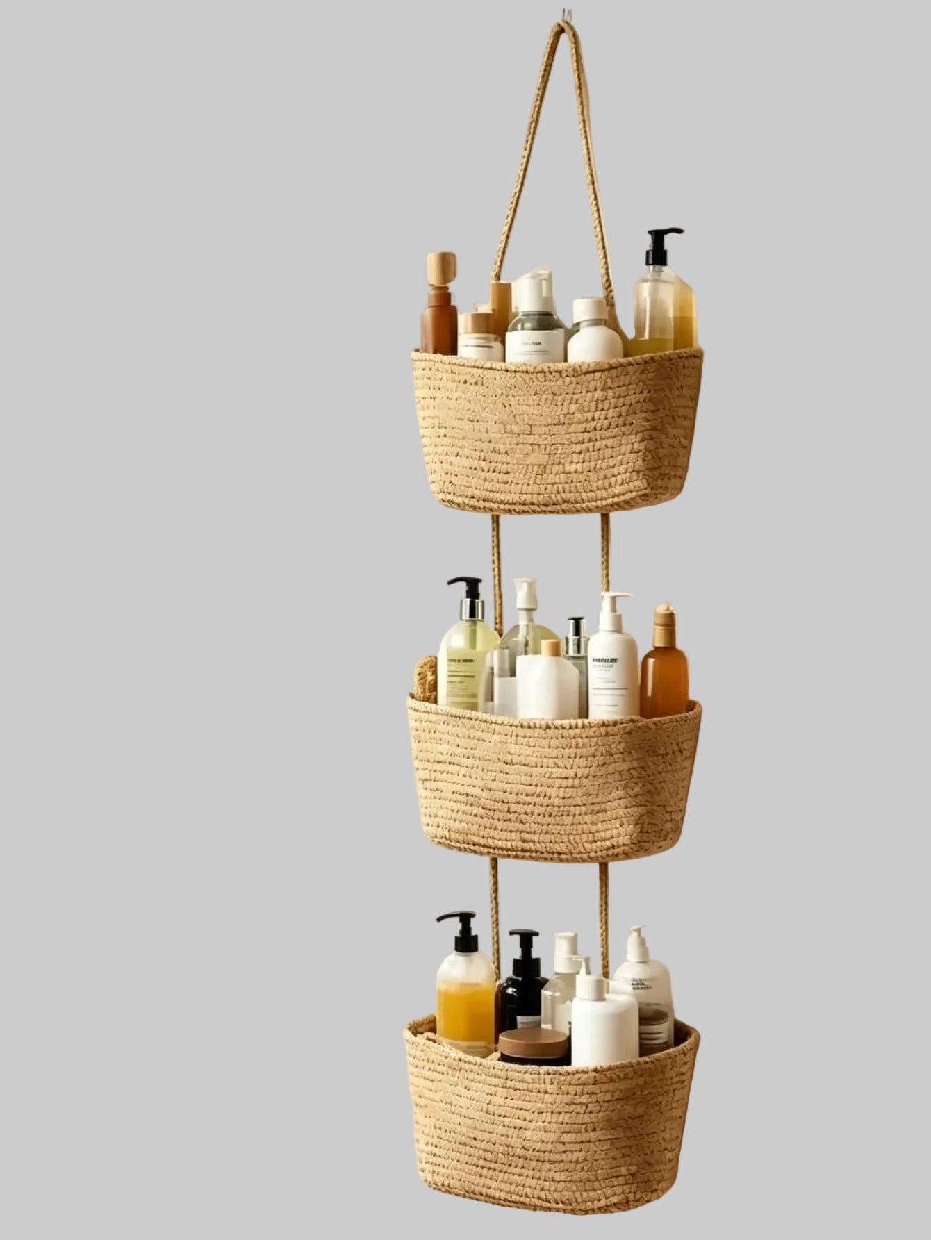 Woven Cotton 3-Tier Over The Door Basket – Jute Wall Storage Organizer | MIRA
