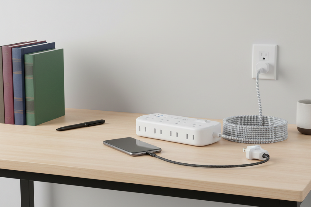 Flat Plug Surge Protected Power Strip