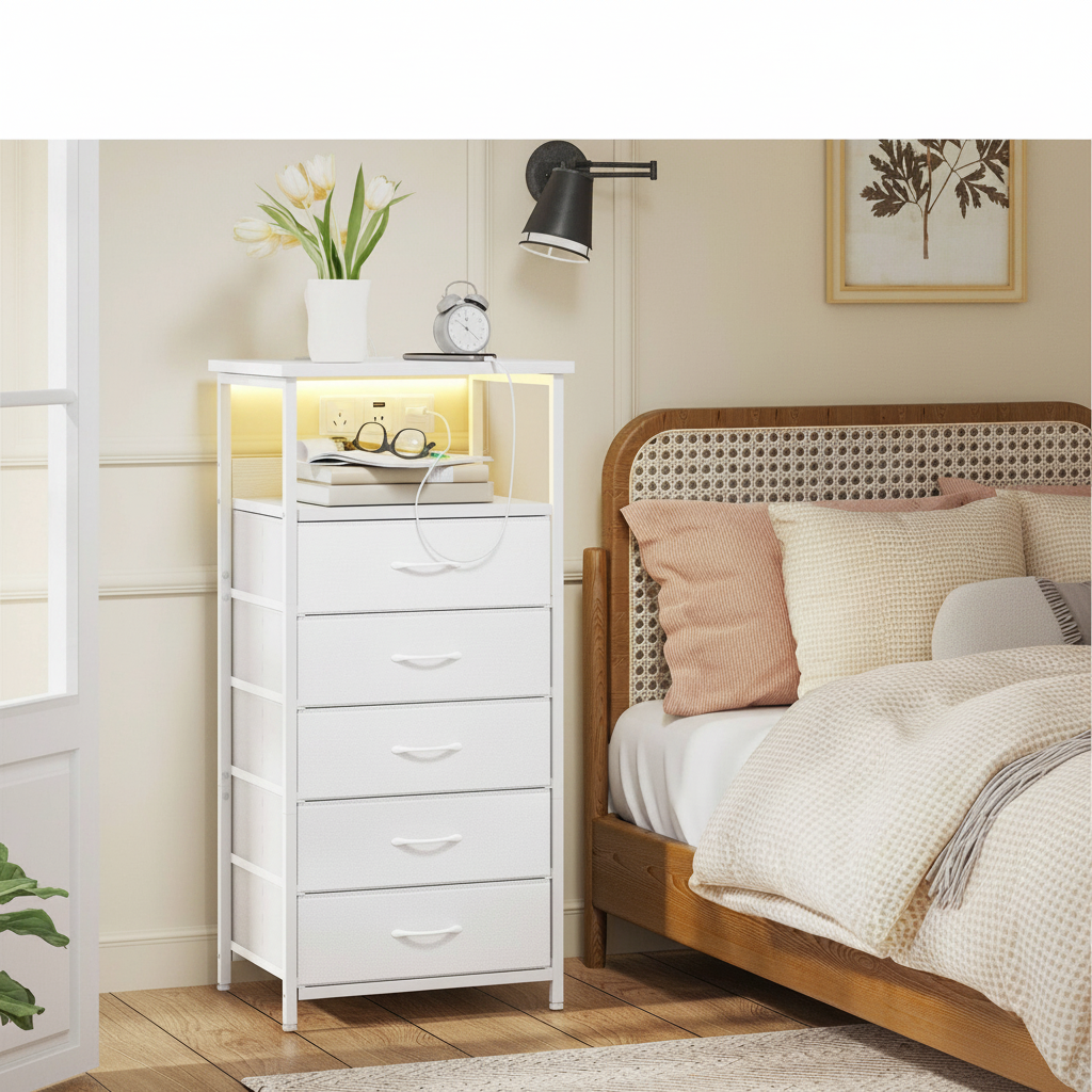 Charging Station Nightstand With LED Light