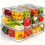 Stackable Fridge Organizer Bins with Lids