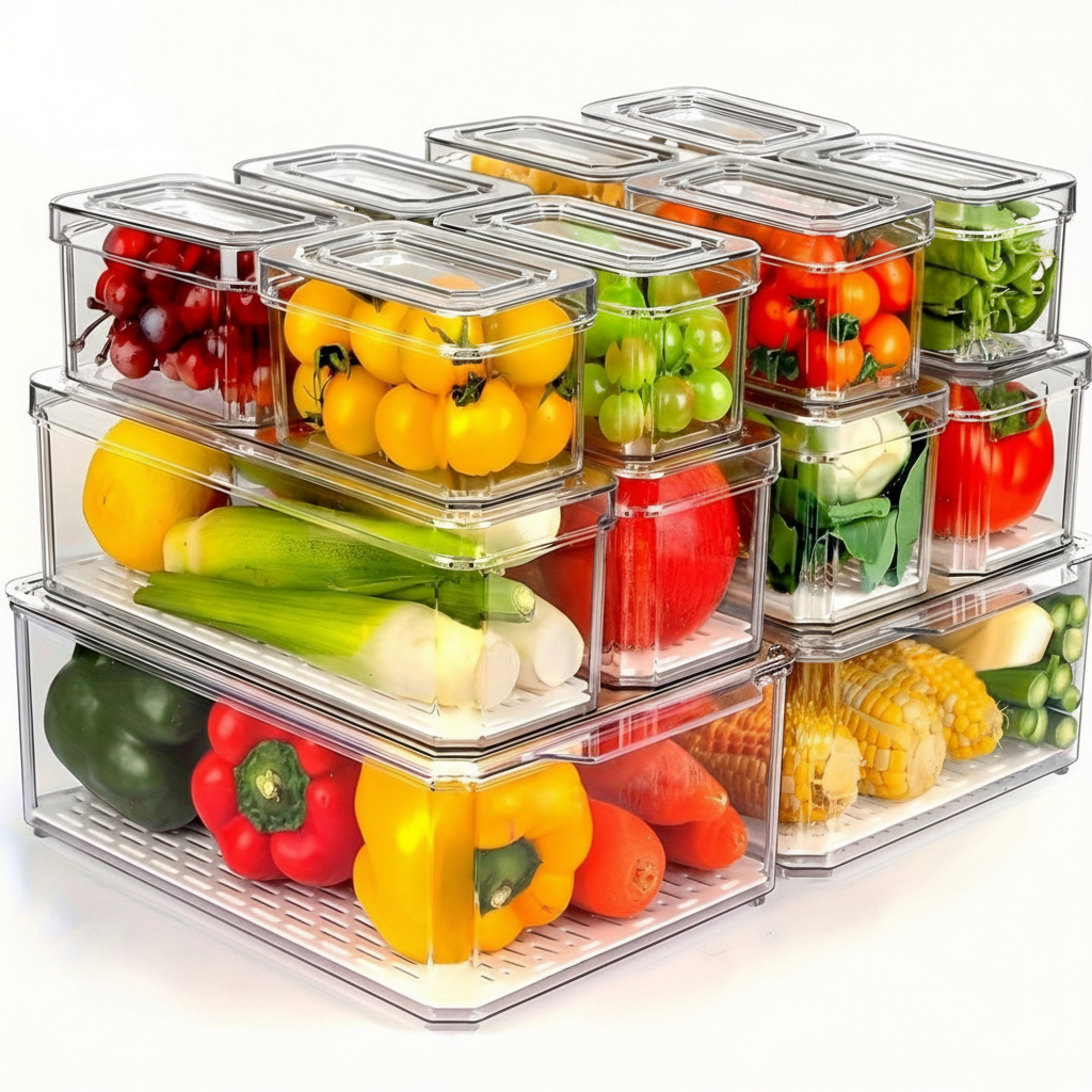 Stackable Fridge Organizer Bins with Lids