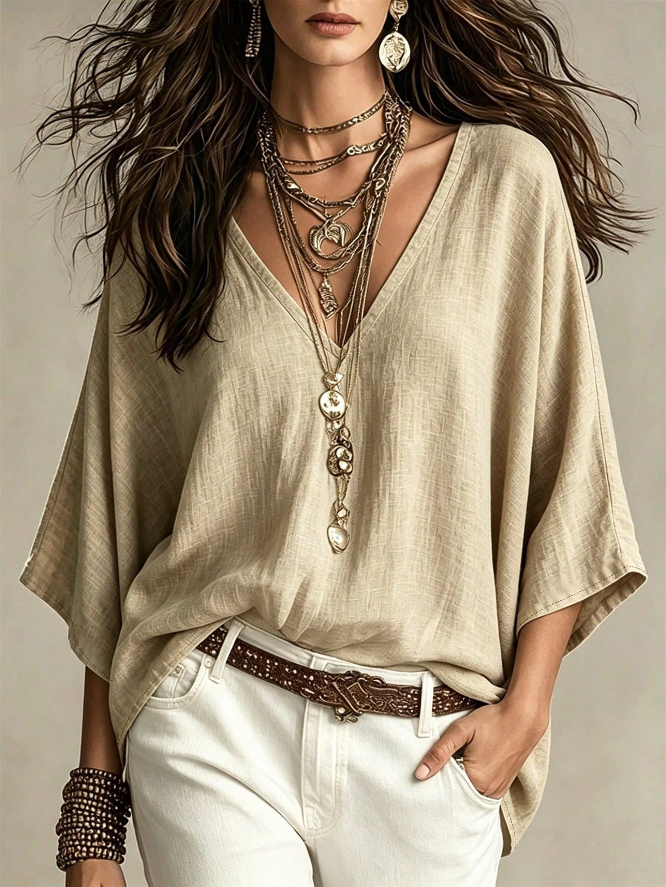 Women's Boho Loose Linen Shirt Blouse | Casual Vacation Top | MIRA