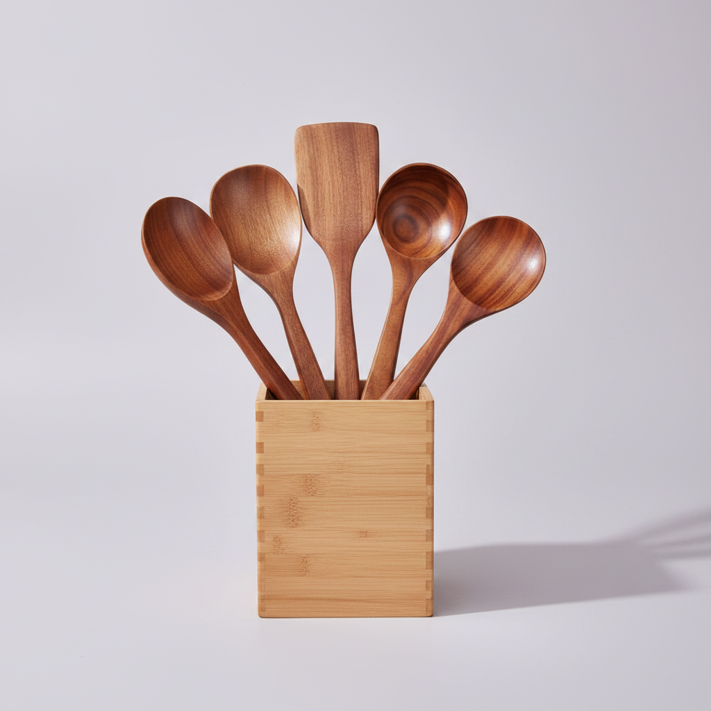 5-Piece Wooden Spoon Set with Storage Box | Kitchen Utensil Set – MIRA