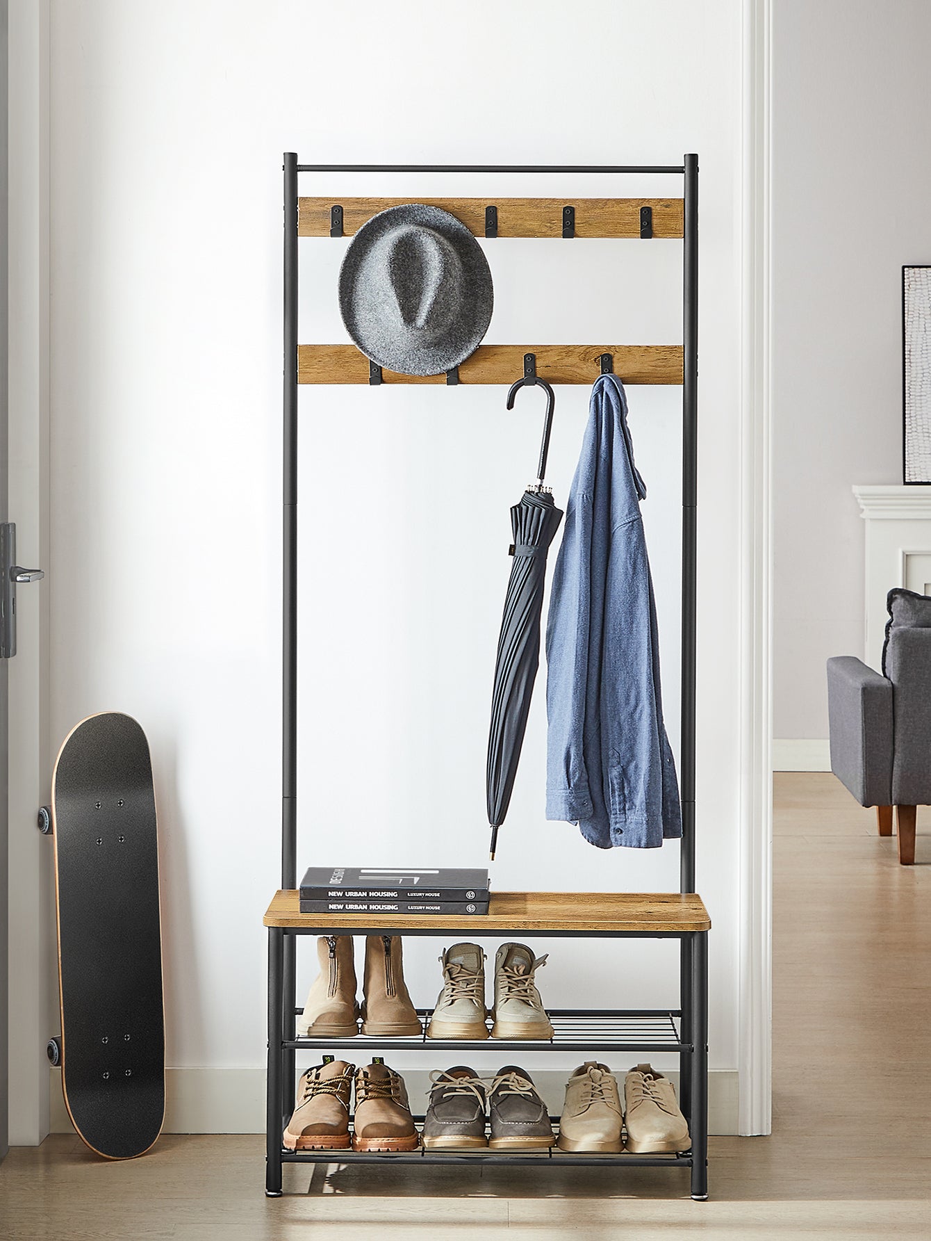 Hall Tree with Shoe Storage Bench | 3-in-1 Coat Rack Entryway Organizer – MIRA